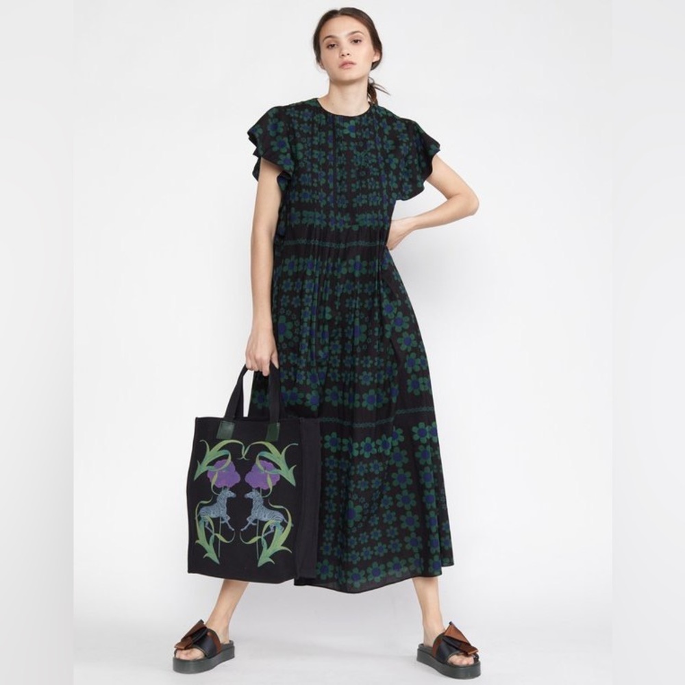 Cynthia Rowley Maxi Dress in Black & Green Daisy Print